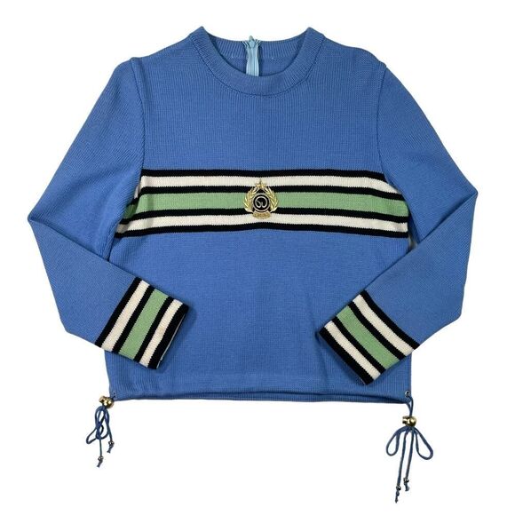 St. John Sport Womens Petite Blue Striped Long Sleeve Top - Picture 1 of 9